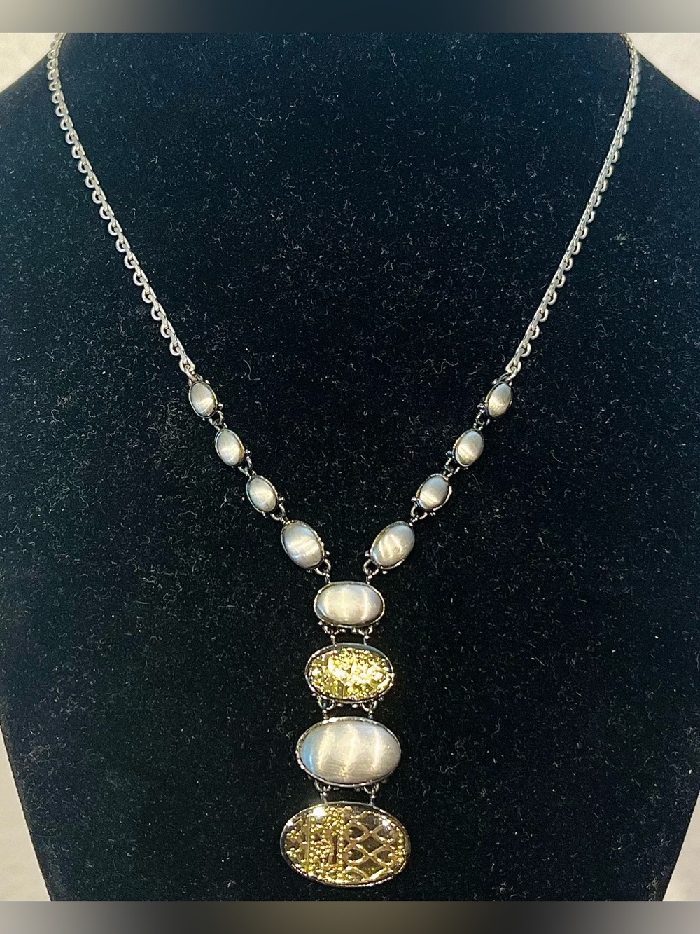 Liz Claiborne Silver and Gold Tone Y-Drop Pendant Necklace